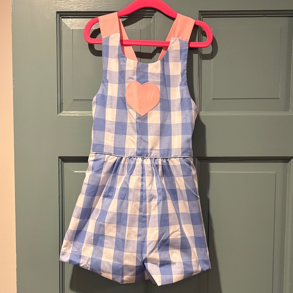 NWT Beaufort Bonnet Blue and Pink Checkered Kids Romper Size 6